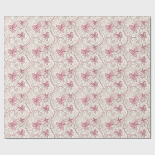 Coquette Aesthetic Pink Bows & Pearls Pattern Art Wrapping Paper
