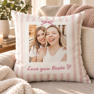 Coquette Aesthetic Pink Stripe Ribbon Photo Bestie Cushion