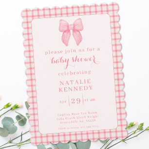 Coquette Aesthetic Preppy Pink Bow Cute Baby Girl Invitation