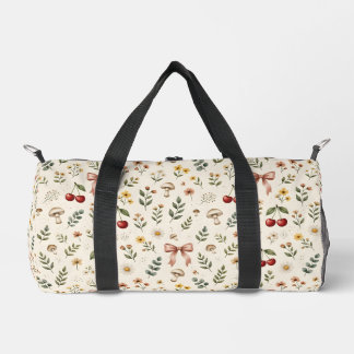 Coquette Aesthetic Red Cherry and Pink Ribbon Patt Duffle Bag