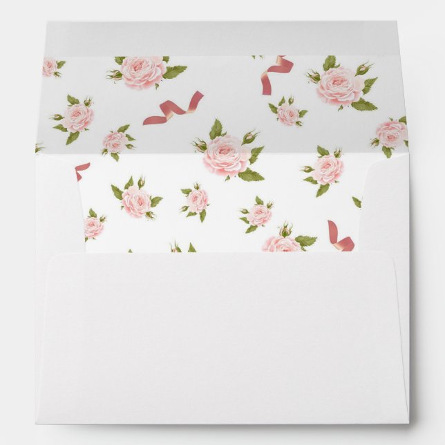 Coquette Aesthetic Soft Pink Floral Ribbon Pattern Envelope (Back (Bottom))