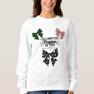 Coquette All I Want For Christmas Patterned Bow De Sweatshirt