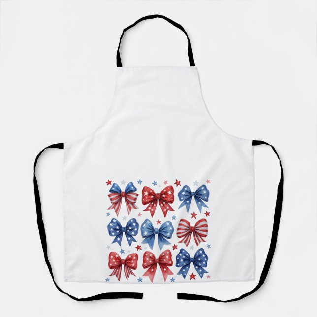 Coquette American Flag Coquette Bow 4th Of July  Apron (Front)