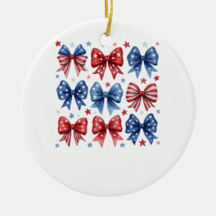 Coquette American Flag Coquette Bow 4th Of July Ceramic Tree Decoration