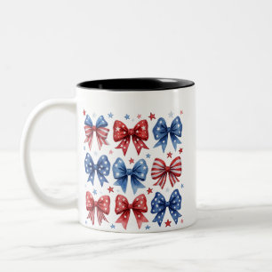 Coquette American Flag Coquette Bow 4th Of July Two-Tone Coffee Mug