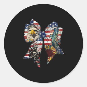 Coquette American Girl Coquette Bow Patriotic 4th  Classic Round Sticker