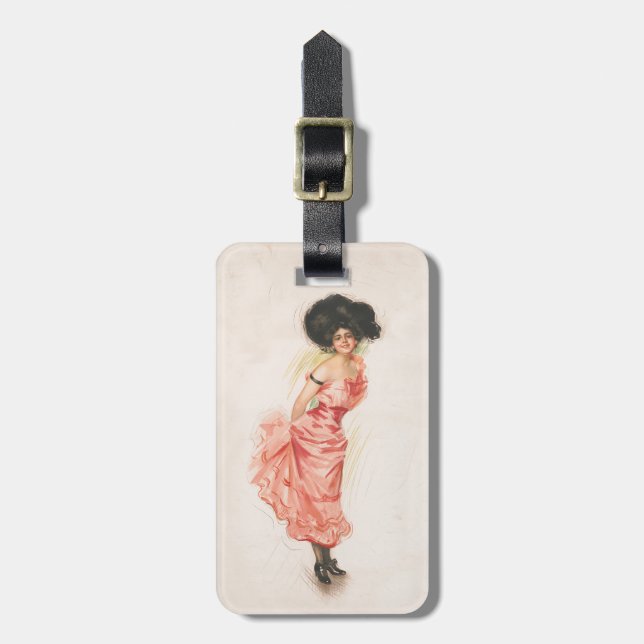 Coquette Antique Victorian Lithograph Print Luggage Tag (Front Vertical)