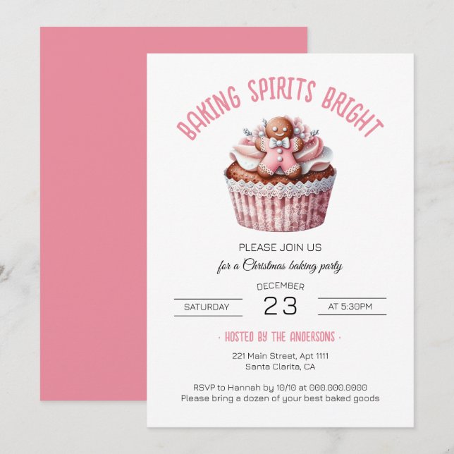 Coquette Baking Spirits Bright Christmas Party Invitation (Front/Back)