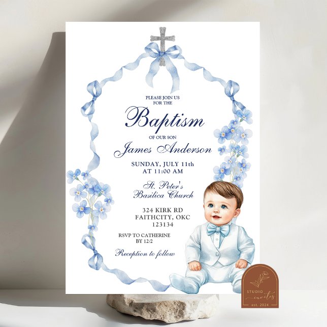 Coquette Baptism Blue Wildflower Invitation (Creator Uploaded)