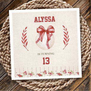 Coquette Baseball Red Bow Floral Vintage Birthday Napkin