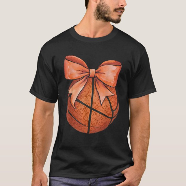 Coquette Basketball Bow Game Day Basketball Season T-Shirt (Front)