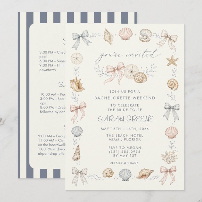 Coquette Beach Bachelorette Weekend Party  Invitation (Front/Back)