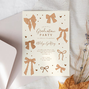 Coquette Beige Bow Graduation Party Invitation