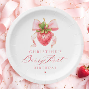 Coquette Berry First Birthday Paper Plate