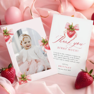 Coquette Berry First Birthday Photo Thank You Card