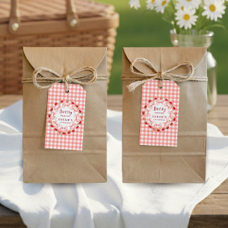 Coquette Berry First Birthday Red Gingham Gift Tags