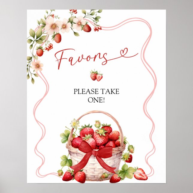 Coquette Berry In Love Bridal Shower Party Sign (Front)