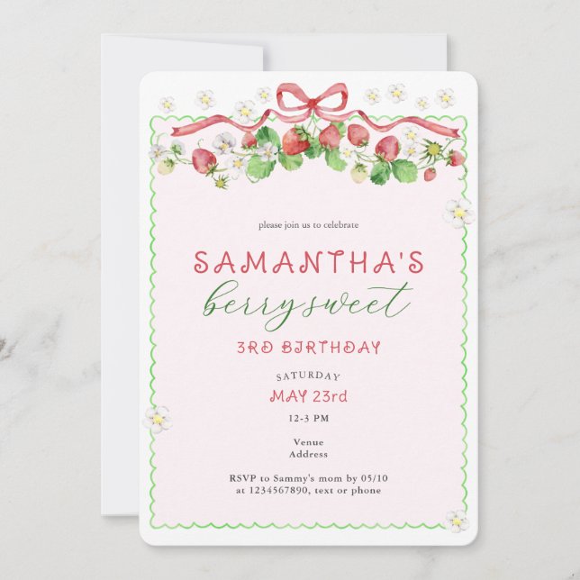 Coquette Berry Sweet Any Age Birthday Invitation (Front)