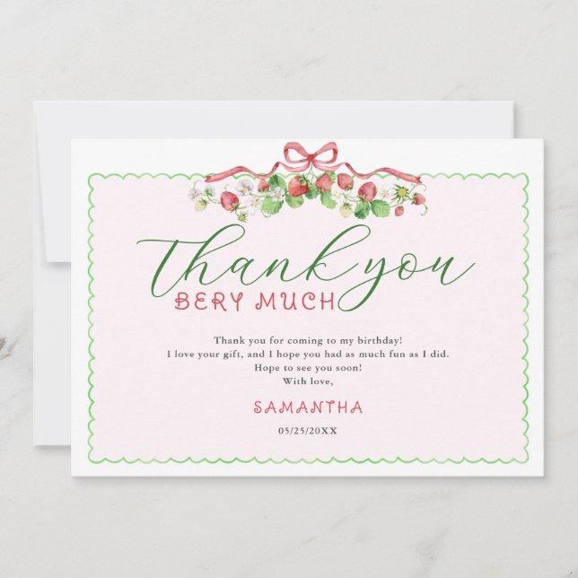 Coquette Berry Sweet Any Age Birthday Thank You Card (Front)