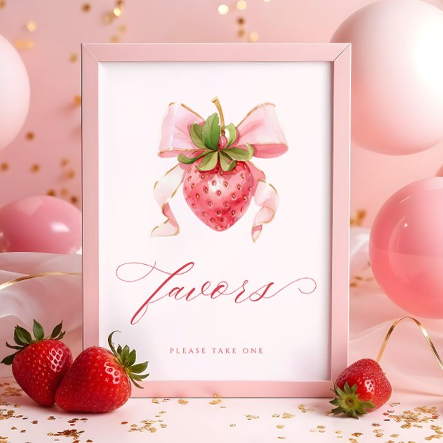 Coquette Berry Sweet Baby Shower Favours Table Sig Poster (Creator Uploaded)