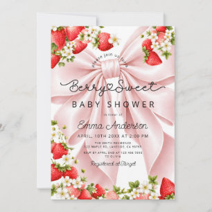 Coquette Berry Sweet Strawberry Baby Shower Invitation