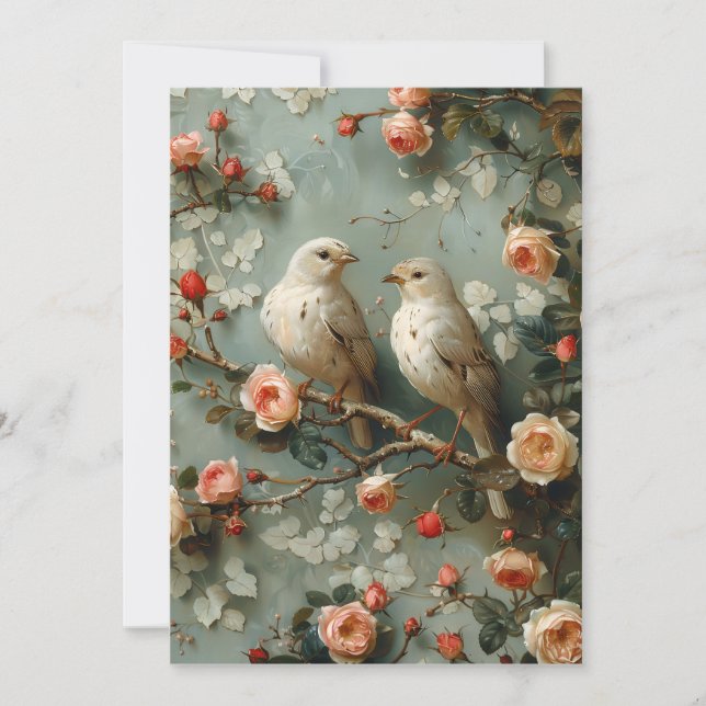 Coquette Birds Floral Invitation (Front)