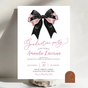 Coquette Black and Pink Bow Graduation Party Invitation