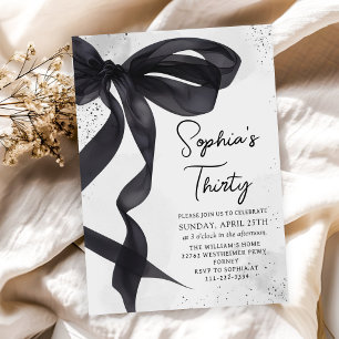 Coquette Black Bow 30th Birthday Party Invitation