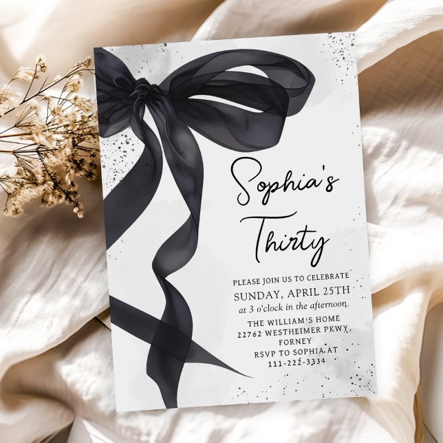 Coquette Black Bow 30th Birthday Party Invitation (Creator Uploaded)