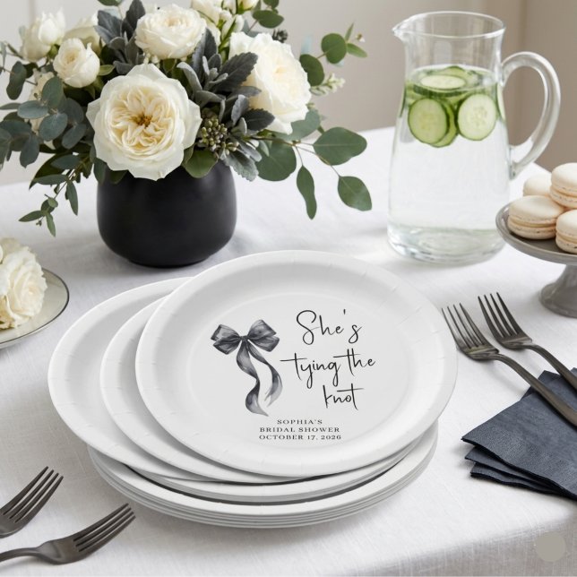 Coquette Black Bow Bridal Shower Paper Plates (Creator Uploaded)