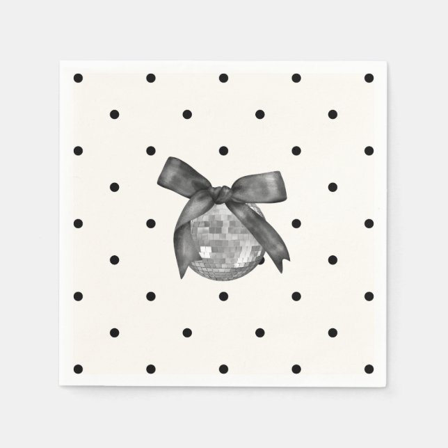 Coquette Black Bow & Disco Ball Elegant Birthday Napkin (Front)