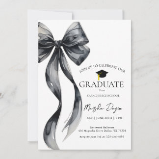 Coquette Black Bow Graduation Photo Invitation