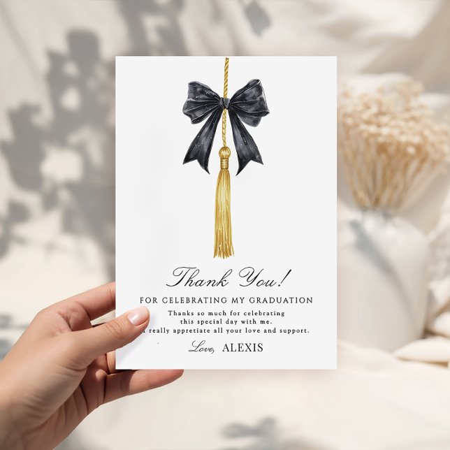 Coquette Black Bow on Tassel Graduation  Thank You Card (Creator Uploaded)