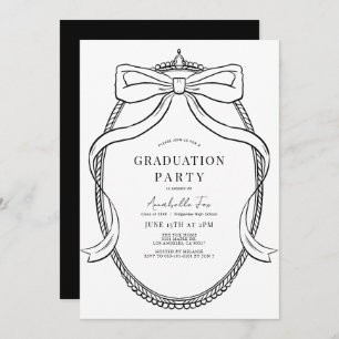 Coquette Black Bow Ribbon Frame Graduation Party Invitation