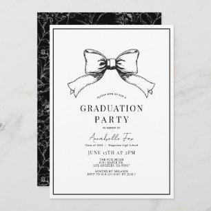 Coquette Black Bow Ribbon Graduation Party Invitation