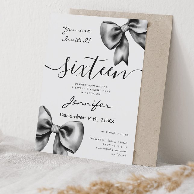 Coquette Black Bow Sweet 16 Birthday Invitation (Coquette Black Bow Sweet 16 Birthday Invitation)