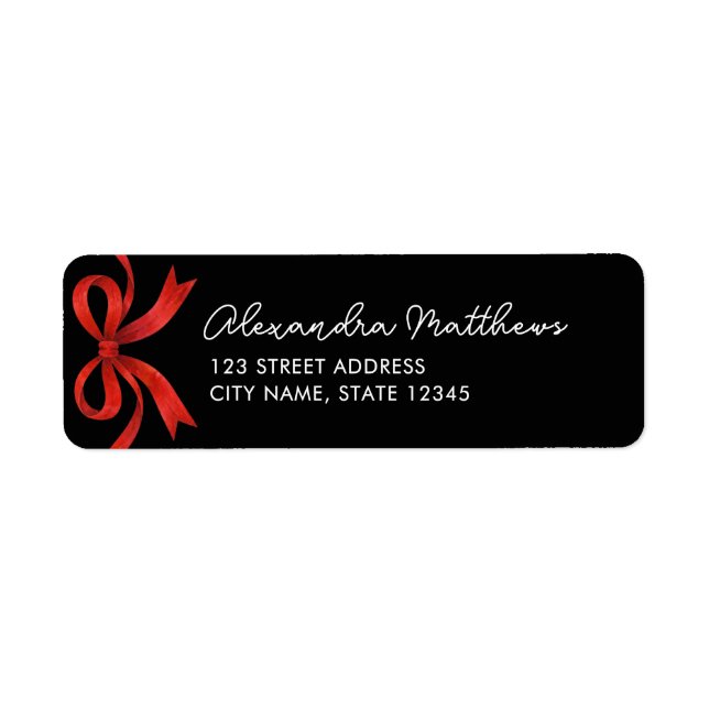 Coquette Black Red Bow Christmas Return Address (Front)