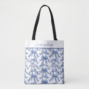 Coquette Blue and White Toile Bride Bachelorette Tote Bag
