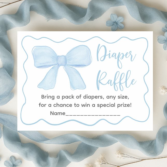 Coquette Blue Bow Baby Shower Diaper Raffle Enclosure Card (Creator Uploaded)