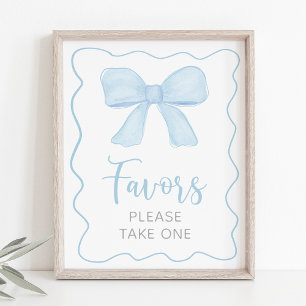 Coquette Blue Bow Baby Shower Favour Sign