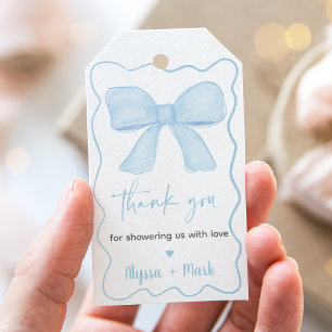 Coquette Blue Bow Baby Shower Gift Tags