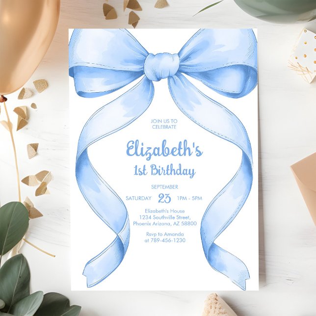 Coquette Blue Bow Birthday Invitation (Creator Uploaded)