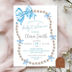 Coquette Blue Bow Boy Baby Shower Invitation