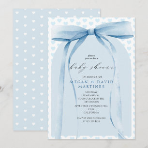 Coquette Blue Bow Boy Baby Shower Invitation