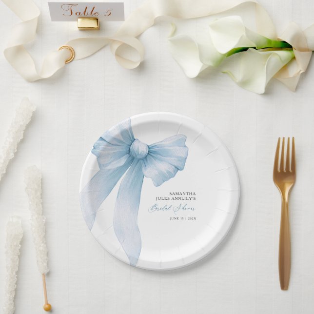 Coquette Blue Bow Bridal Shower Paper Plate (Wedding)