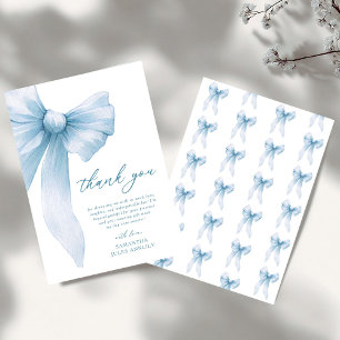 Coquette Blue Bow Bridal Shower Thank You Card