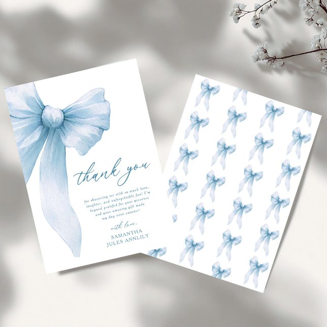Coquette Blue Bow Bridal Shower Thank You Card (Creator Uploaded)