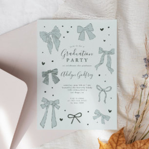 Coquette Blue Bow Graduation Party Invitation