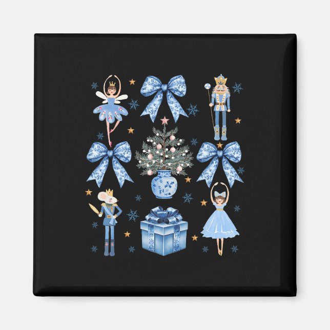 Coquette Blue Bow Nutcracker Xmas Merry Christmas  Magnet (Front)