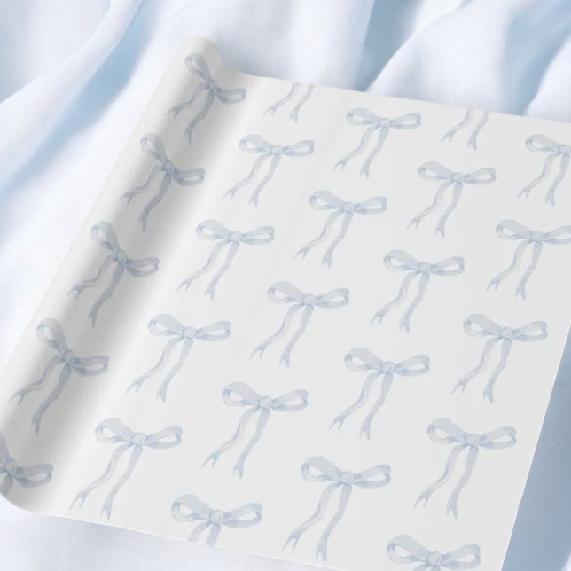 Coquette Blue Bow Ribbon Tying The Knot Wrapping Paper (Creator Uploaded)